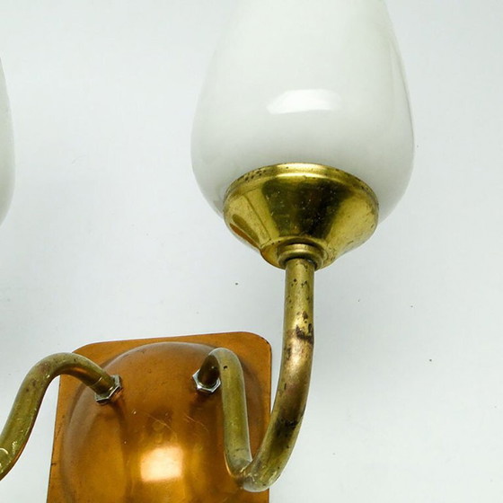 Vintage 2-Armed Wall Lamp in Brass, 1970s – Wall lights, Glass, Metal (photo 5 of 9)