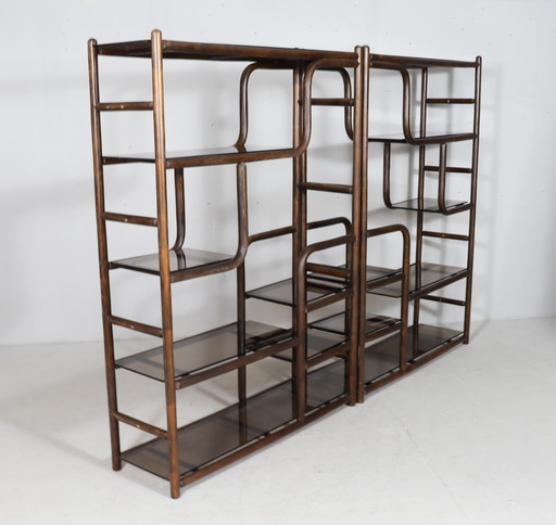 Large room divider/shelf/storage unit in the style of Ludvik Volak, bamboo, France, 1980s