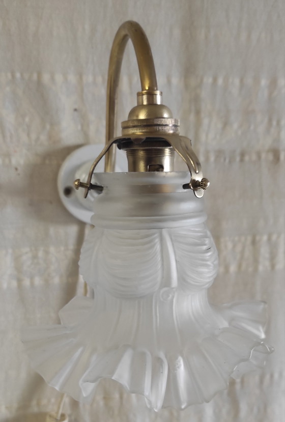 Image 1 of Art Deco style wall sconce in brass and glass paste - mid-20th century