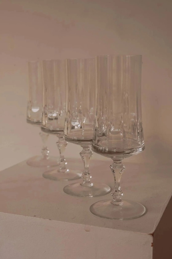 Crystal champagne glasses from France, set of 4, Glass & Decanter, Transparent, Vintage (photo 6 of 6)