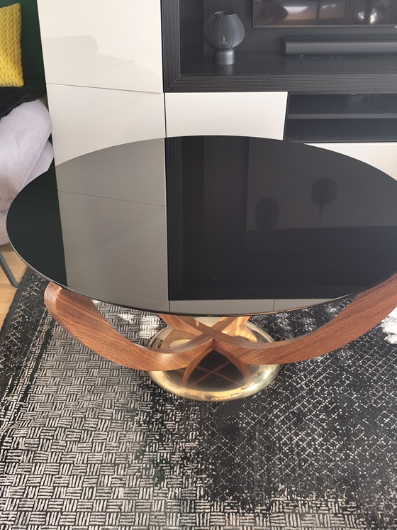 Image 1 of Mid-Century Couchtisch von Wilhelm Renz im Art-Déco-Stil – Glas, Massivholz & Messing