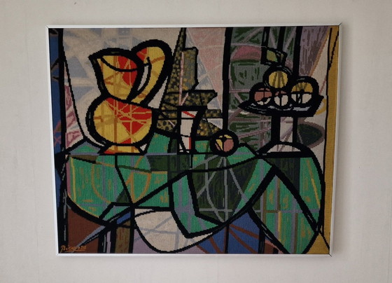 Image 1 of Vintage kubistisch Picasso wandtapijt/schilderij