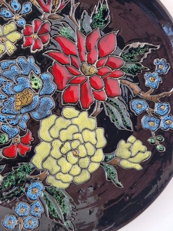 Image 1 of Ceramic wall plate.Enamelled-butterfly orientale technique