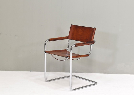 Image 1 of Chaise Mart Stam S34 en chrome et cuir selle par Fasem – années 1970