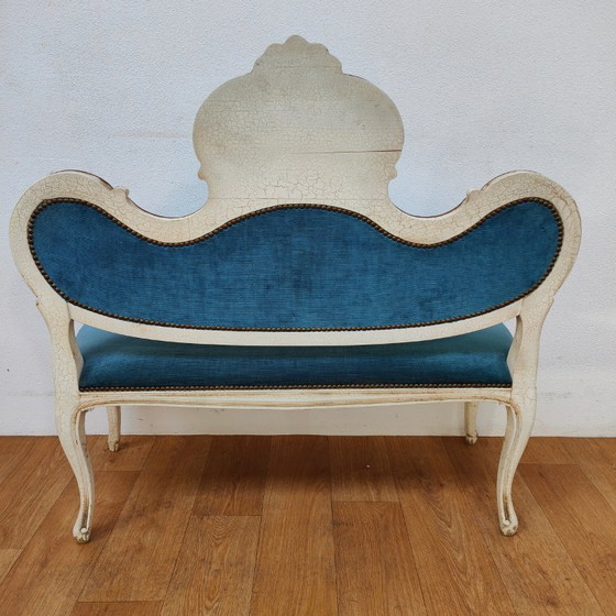 Image 1 of Banc de boudoir vintage brocante rococo Queen Ann hall banc