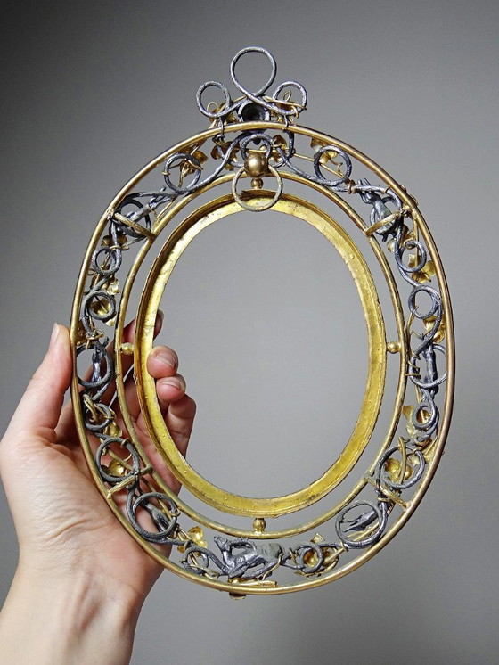 Image 1 of Antiker Jugendstil-Wandrahmen, spätes 19. Jahrhundert, Jagdszene, durchbrochenes Relief, Metall