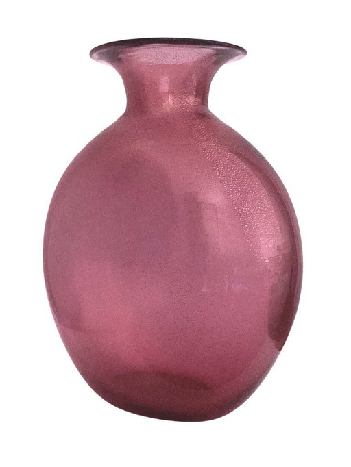 Mauve-pink Murano glass vase with aventurine, signed Archimede Seguso circa 1960