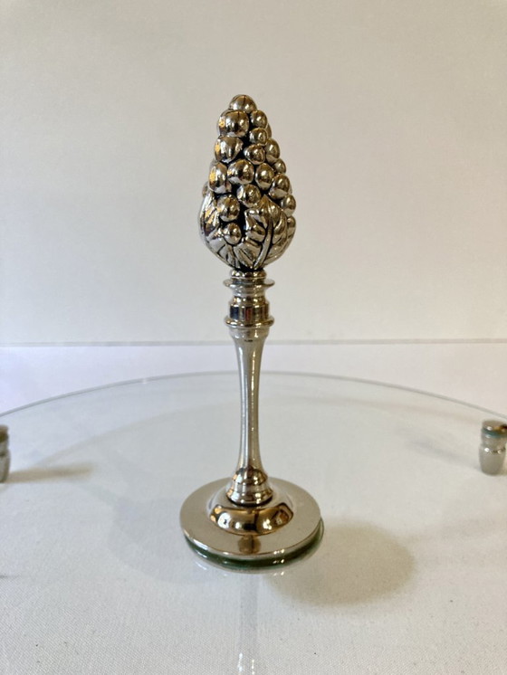 Image 1 of Tagliere/paletta per formaggi in vetro e metallo argentato