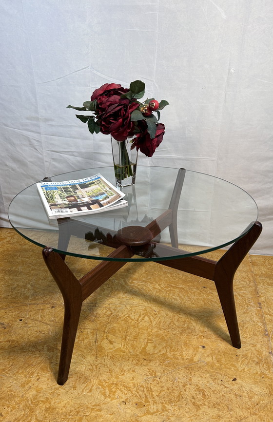 Image 1 of Mid-Century Retro Vintage Teak Coffee Table with Round Glass Top – 1960  In the Style of Adrian Pearsall | Danish Design Influen