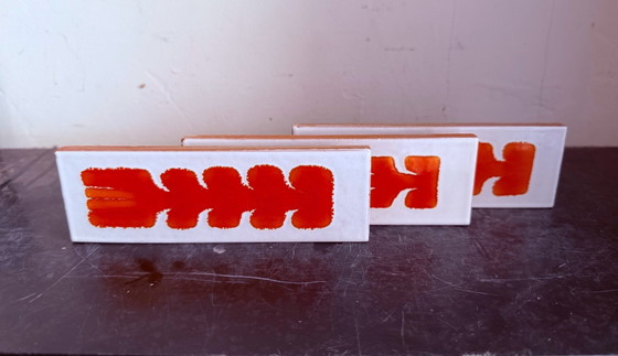3 tiles Roger Capron Vallauris era Jouve Ruelland Picasso, Wall decoration, Ceramic, Orange (photo 5 of 5)