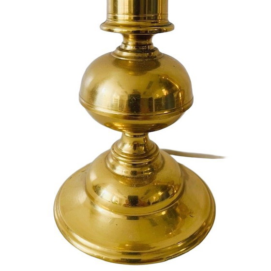 Image 1 of Mid-century paar messing tafellampen goud blauw Hollywood Regency 1950's