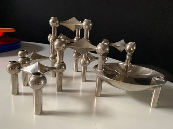 Image 1 of Vintage Nagel kandelaar set 7 stuks plus schaaltje Stoff 