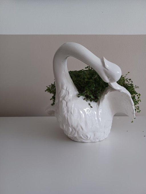 Vintage '50-'60 Bassano swan- Italian ceramic. majolica