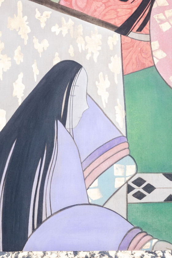 Image 1 of Painted Canvas Representing Japanese Dancers. Contemporary.