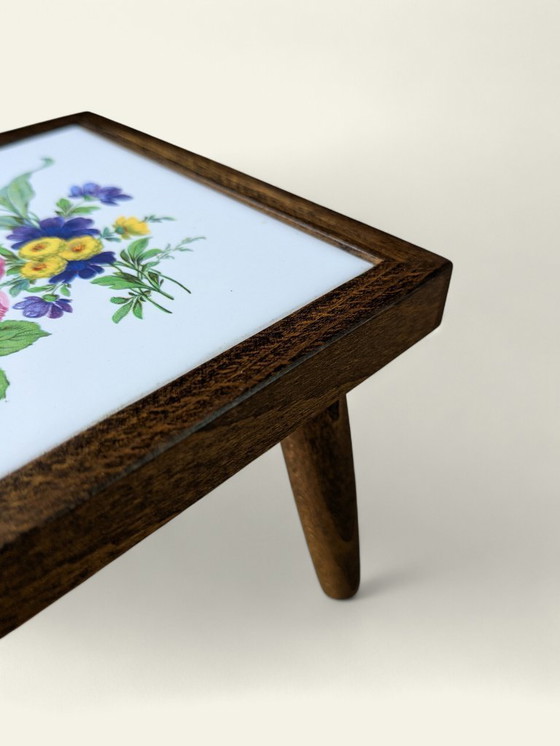 Image 1 of Rare vintage mini flower table with tile motif - poppy blossom - 60s