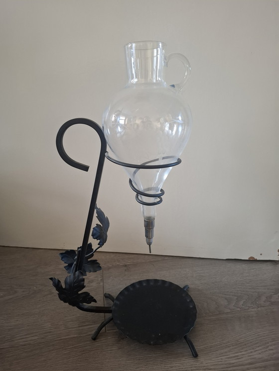 Image 1 of Antique wine pourer / carafe with metal stand