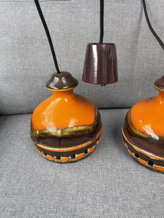 Image 1 of Set di 2 lampade a sospensione PAN Fat Lava Orange