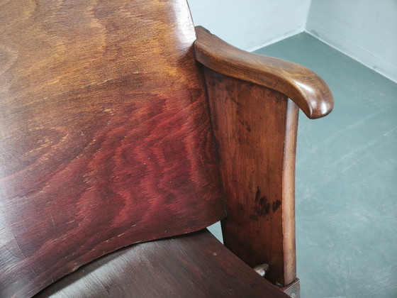 Image 1 of Zeldzame Tsjechoslowaakse bioscoopbank met drie zitplaatsen uit de jaren 1920, in Thonet-stijl.