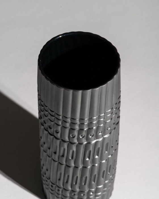 Image 1 of Zeldzame Werner Schreib Bamboo Op-Art Relief Rosenthal Bisque Porcelaine Noire Vaas