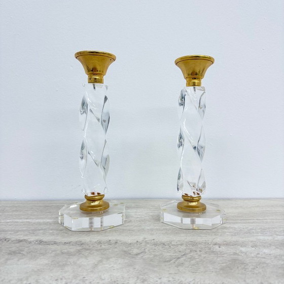 Image 1 of Set of 2 lucite twisted candle sticks, 1970’s