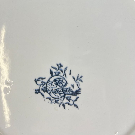 Image 1 of Assiette carré / plat Longchamp modele "Diane" ,faïence polychrome, fin XIXe s.