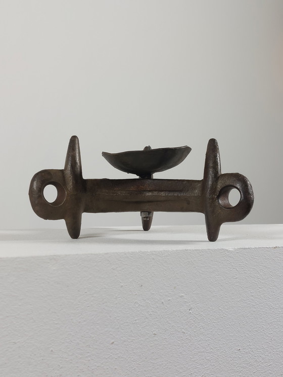 Image 1 of Vintage brutalist three-legged steel candlestick, one-of-a-kind piece