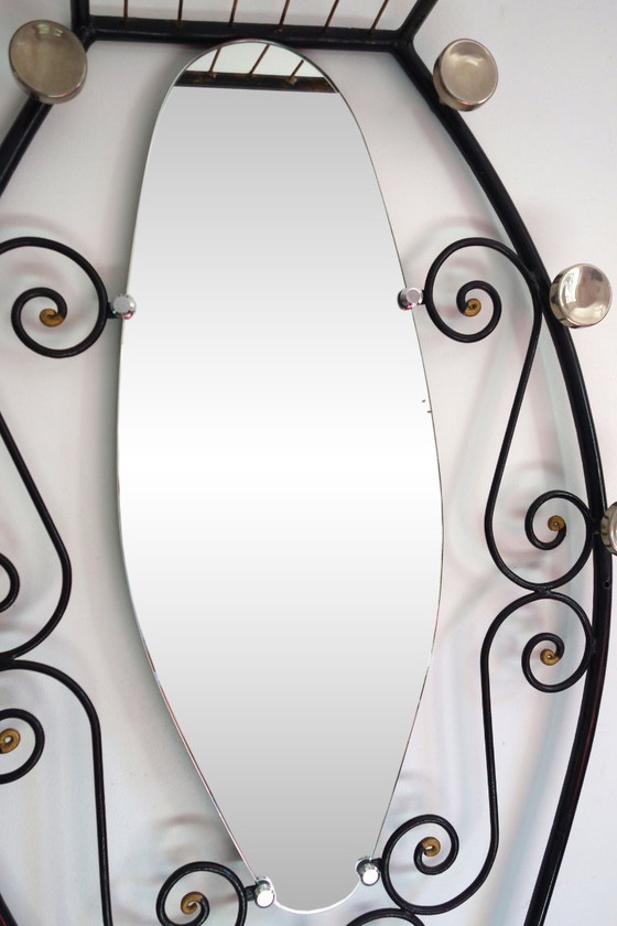 Image 1 of Art Deco Iron Coat Rack with Mirror, 1930s
