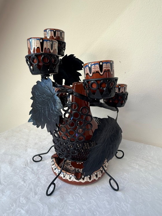 Juego de decantador de cerámica Troyan con soporte de hierro forjado, 6 tazas y cenicero. – Vasos y jarras (photo 12 of 13)