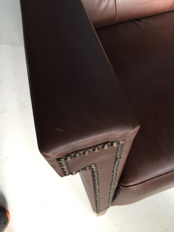 Image 1 of Unique "1930s armchair" with dark brown quality leather.