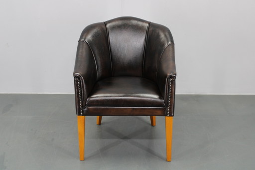 Vintage leren fauteuil, Tsjecho-Slowakije
