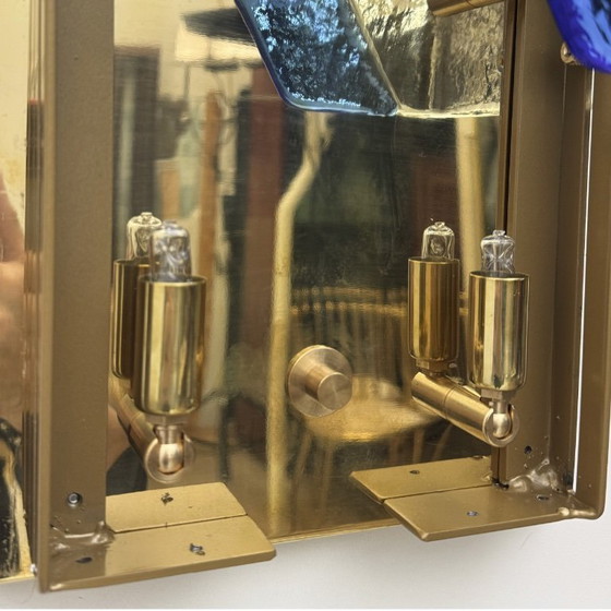 Image 1 of Par de apliques italianos de cristal de Murano y latón de estilo moderno de mediados de siglo