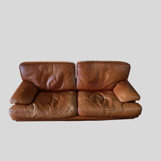 Formaflex vintage Italiaans lederen salon - 3 zit , Cognac