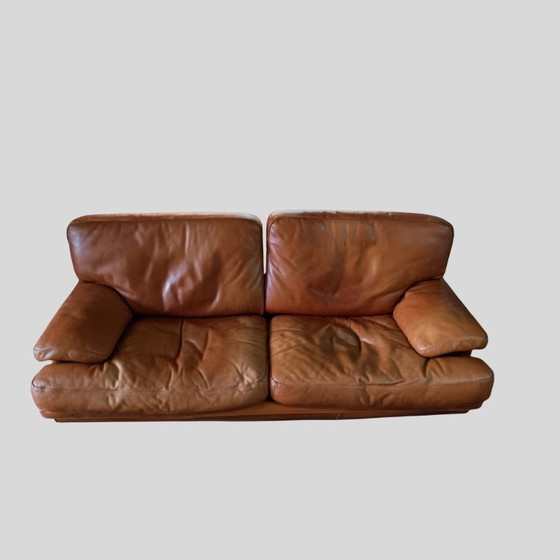 Image 1 of Canapé Formaflex vintage en cuir italien - 3 et 2 places, Cognac