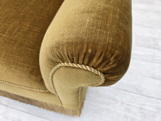 Image 1 of 1950s, 2 seater sofa/daybed, light green furniture velour, ash wood legs.