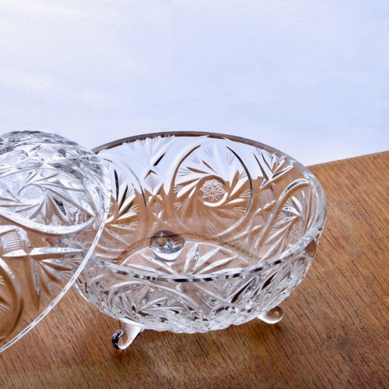 Image 1 of Grote antieke Boheemse kristallen snoepschaal