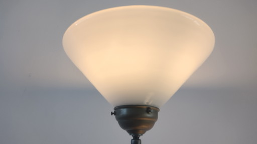 Vintage Brass Floor Lamp With Milk Glass