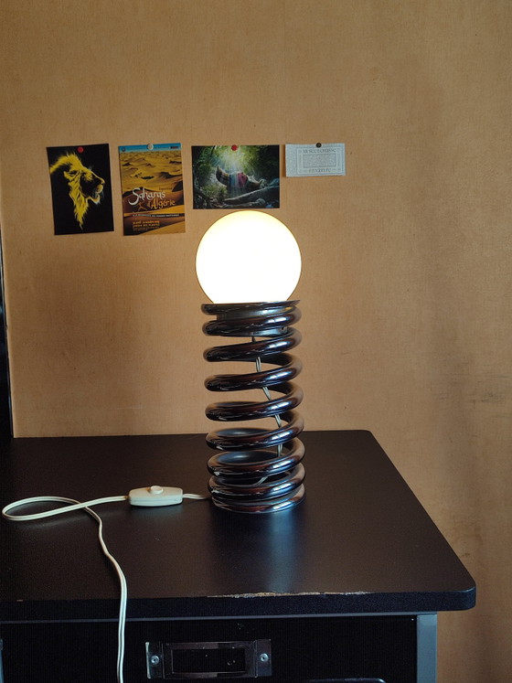 Rare Lampe Vintage "Space Age" - Acier Chromé (6 kg) & Opaline - Années 70 – Metal (photo 5 of 5)