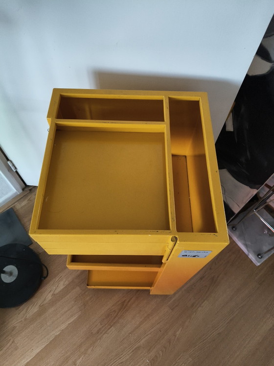 Image 1 of Rare Vintage Metal Bieffe Padova Architect's Trolley (1970s) – Bright Yellow with Key!