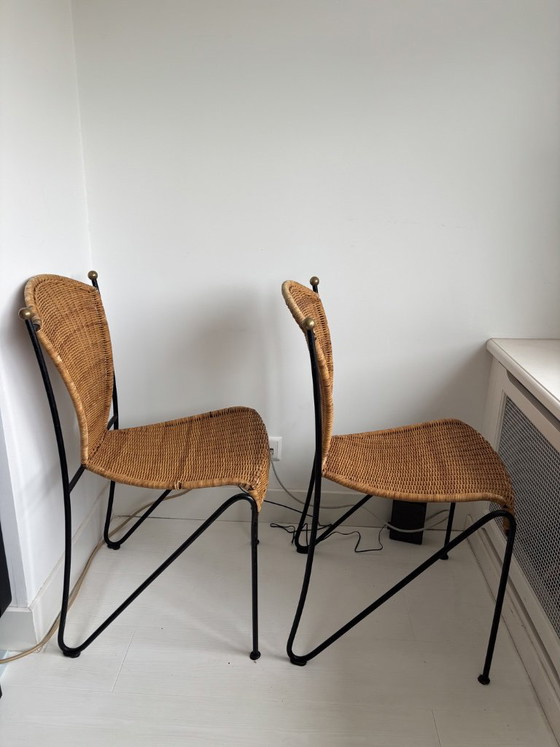 Set aus 6 Frederic Weinberg Stühlen, 1950er Jahre, Frederick Weinberg, Esszimmerstühle, Metall, Rattan (Foto 13 von 13)