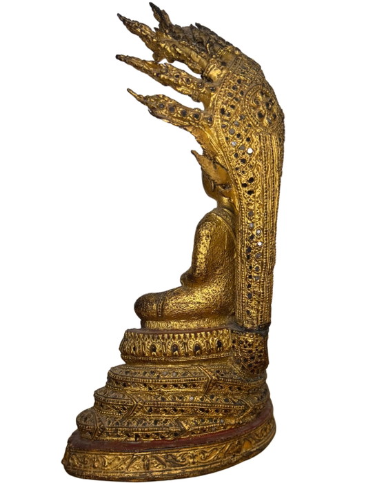 Thai Bronze Naga Buddha – Gilded – Rattanakosin Style Temple Statue – Sculpture (photo 9 of 10)