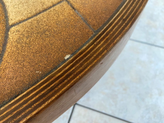 Image 1 of Table basse ronde ovale céramique Barrois Vallauris de 1960 modèle herbier vintage