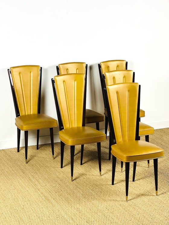 Image 1 of Set van 6 art-deco stoelen, Frankrijk, 1940