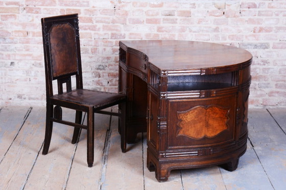 Restored Cubistic Writing Desk, Oak, Walnut, Revived Polish, Czech, 1910s – Metal, Wood (photo 13 of 21)