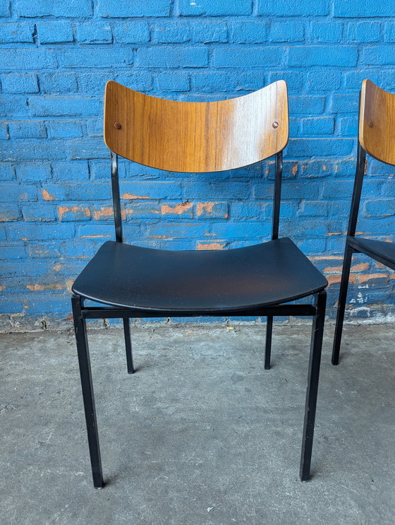 Image 1 of 2 vintage industrial chairs- steel/ wood- 1960s