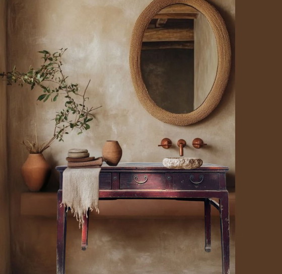 Image 1 of Única isla de cocina/mesa/escritorio/ cómoda antigua de roble pesado con tres cajones.