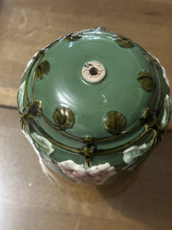 Art Nouveau lamp element in glazed ceramic with vine decoration, France, early 20th century (photo 9 of 13)