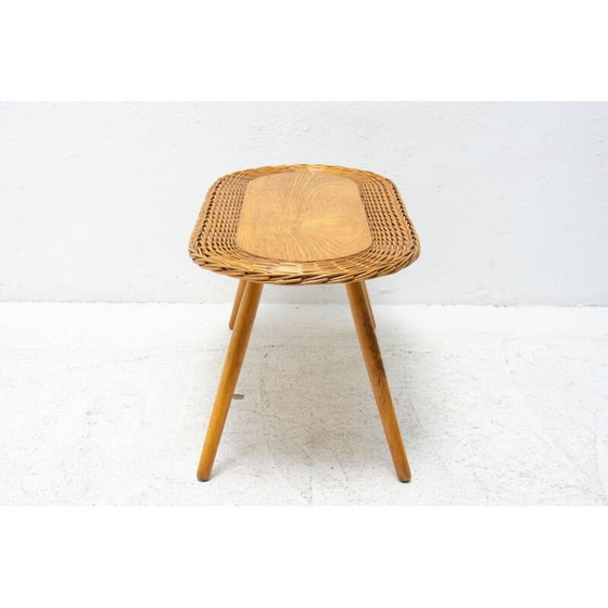 Image 1 of Vintage rattan stool by Jan Kalous for ÚLUV, Czechoslovakia 1960s