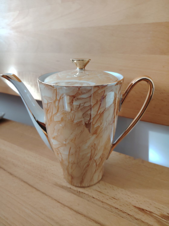 Image 1 of Włocławek vintage Porzellan Kaffeekanne, marmoriert, vergoldet - Golddekor 