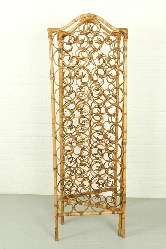 Image 1 of Paravento vintage in rattan – Paravento pieghevole decorato (anni '70)