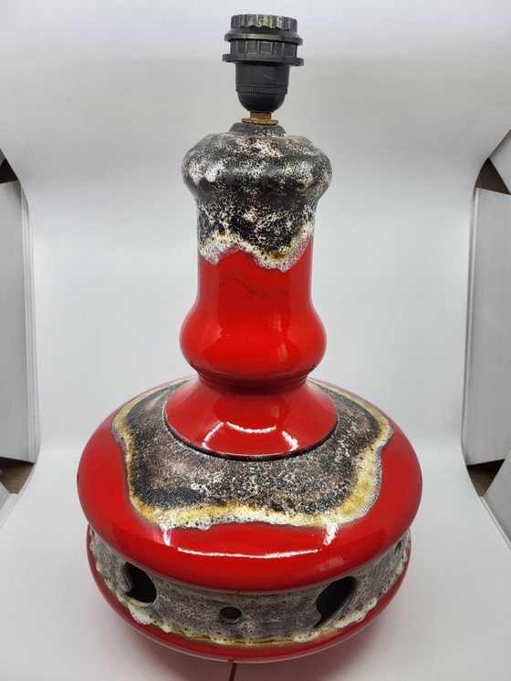 Image 1 of Lampada da terra vintage in ceramica della Germania Ovest, rossa, a doppia illuminazione, anni '70.